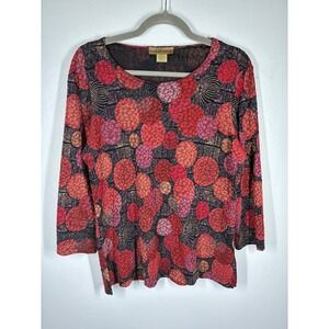 Vintage 90s Y2K Abstract Print Top Large Notations 3/4 Sleeve Artsy Eclectic